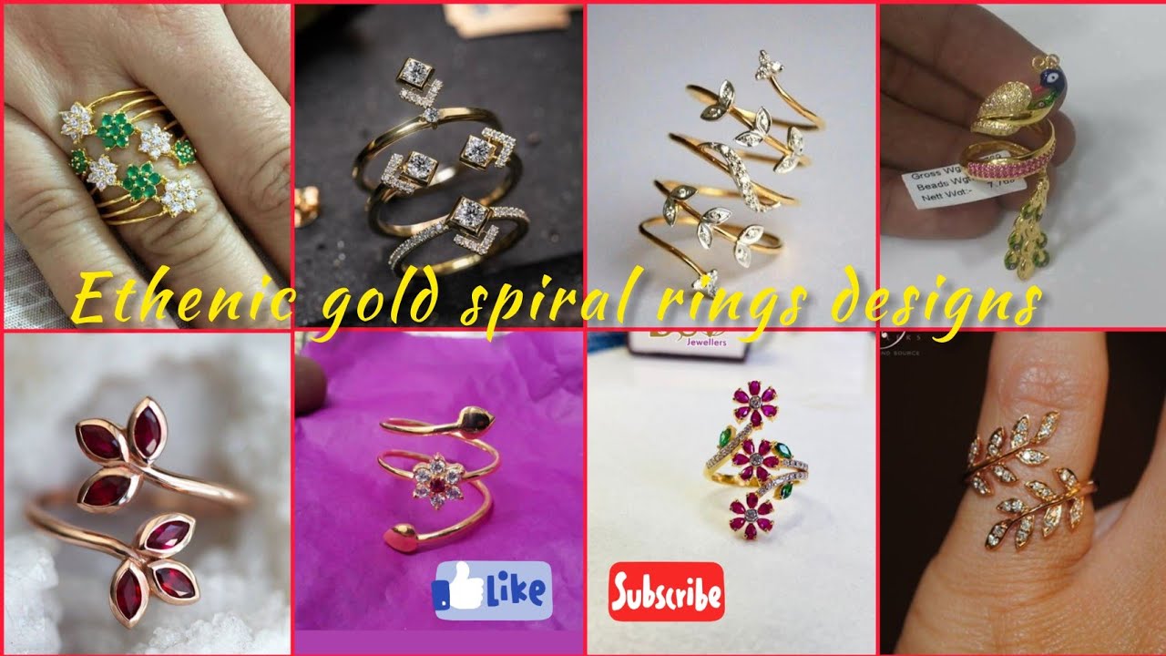 ethnic gold spiral rings designs collections // unique gold rings with weight // 22crt gold rings