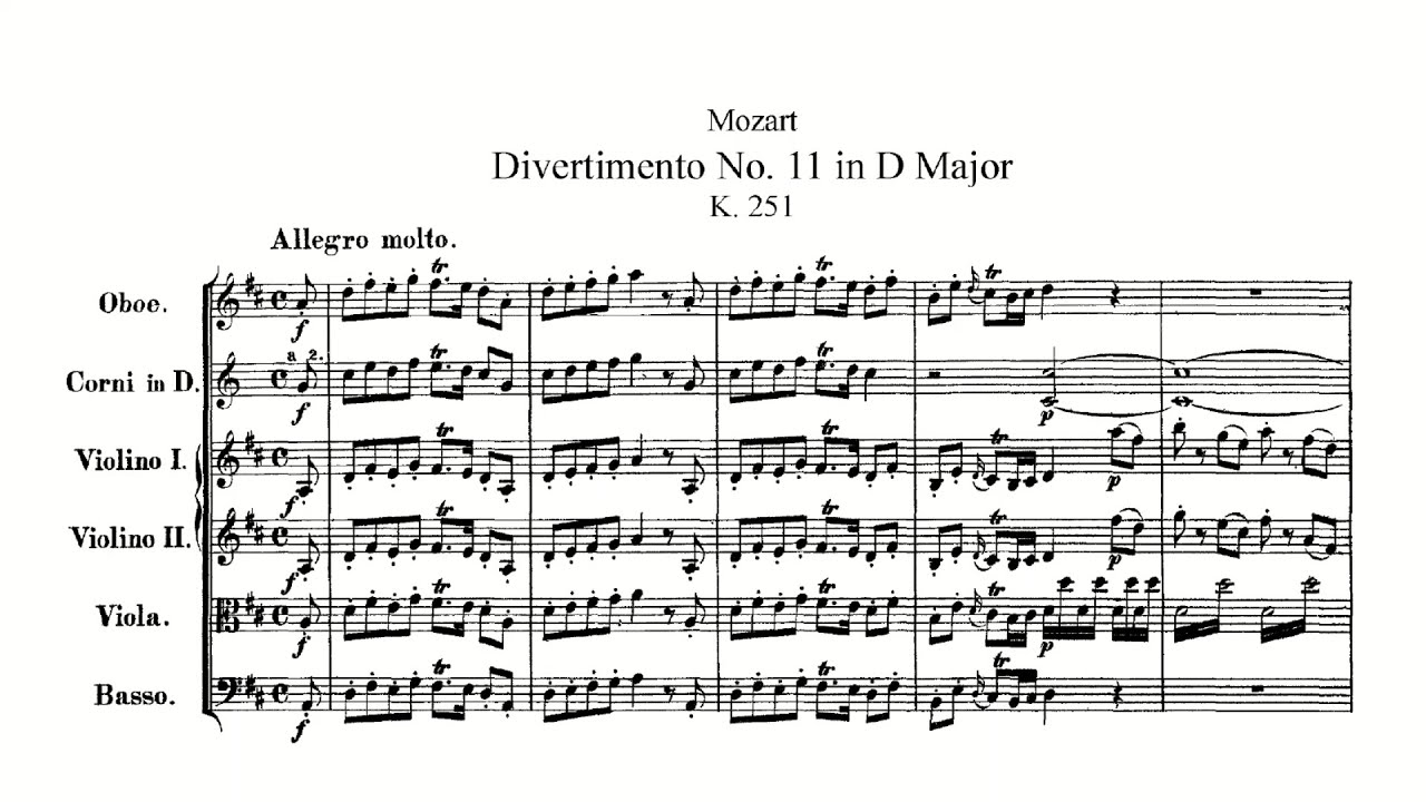 Mozart: Divertimento No. 11 in D major, K. 251 (with Score)