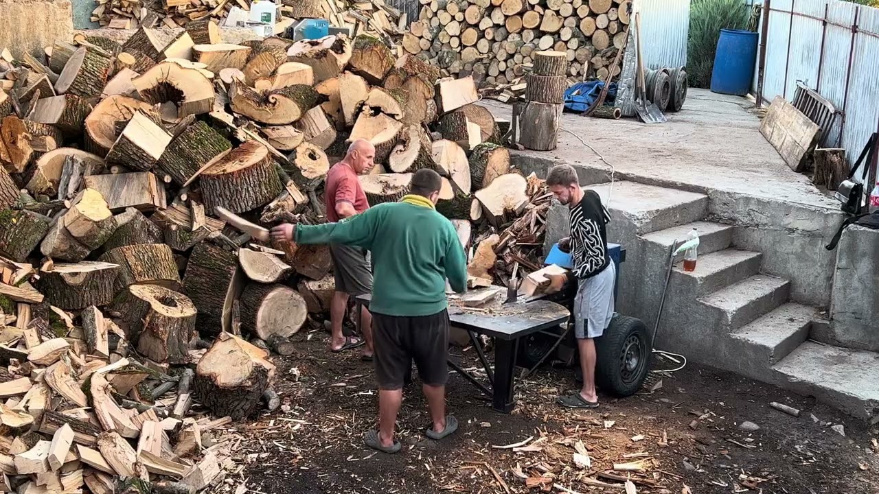 Giant Logs Cracking Under Crushing Force