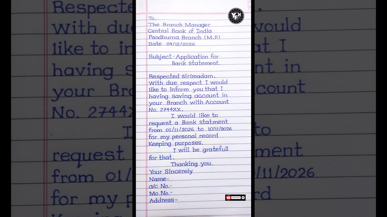 Application for bank statement | how to write application for bank statement |