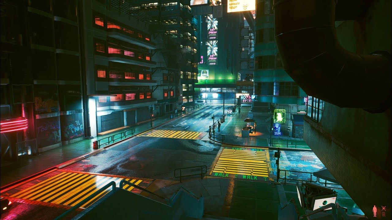 4k Walking in a Cyberpunk City at Night Until Dawn