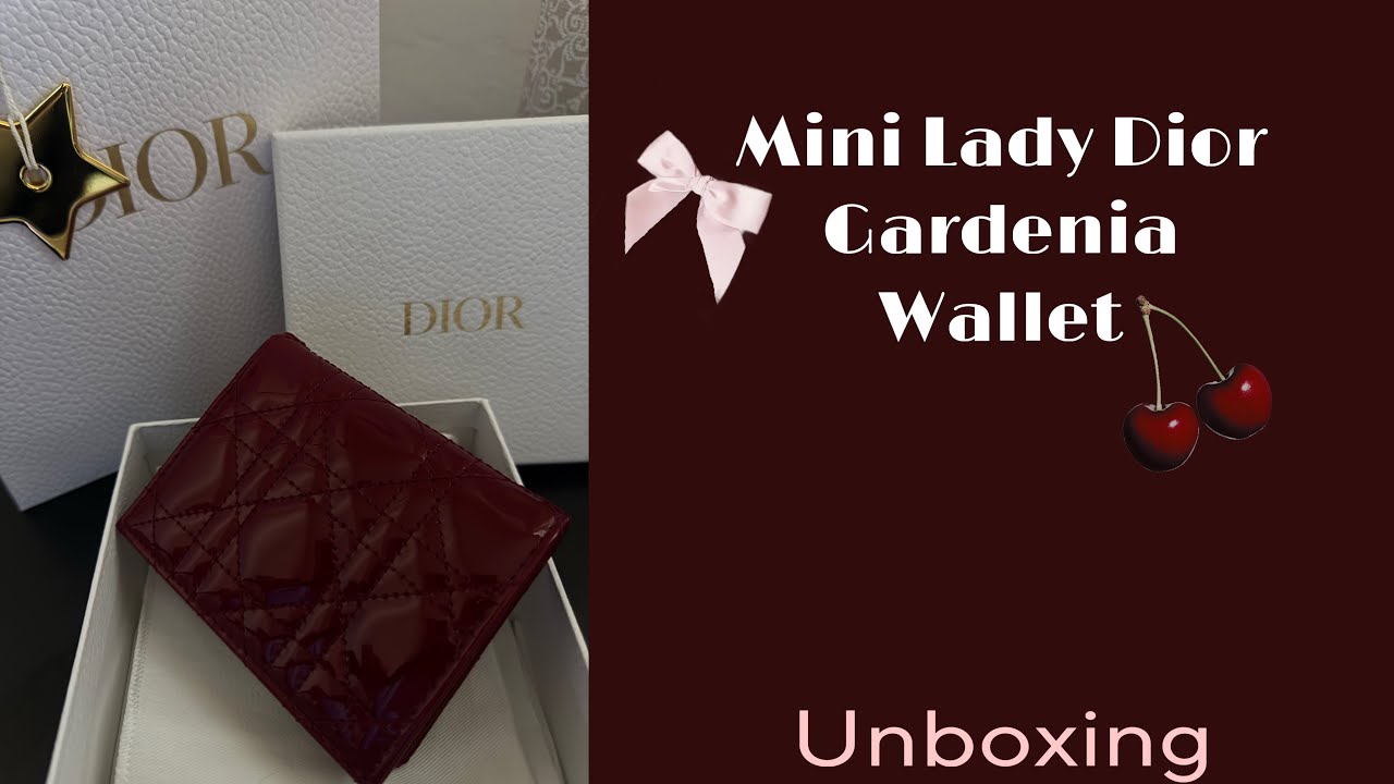 Unboxing✨mini lady Dior gardenia wallet burgundy(cherry)