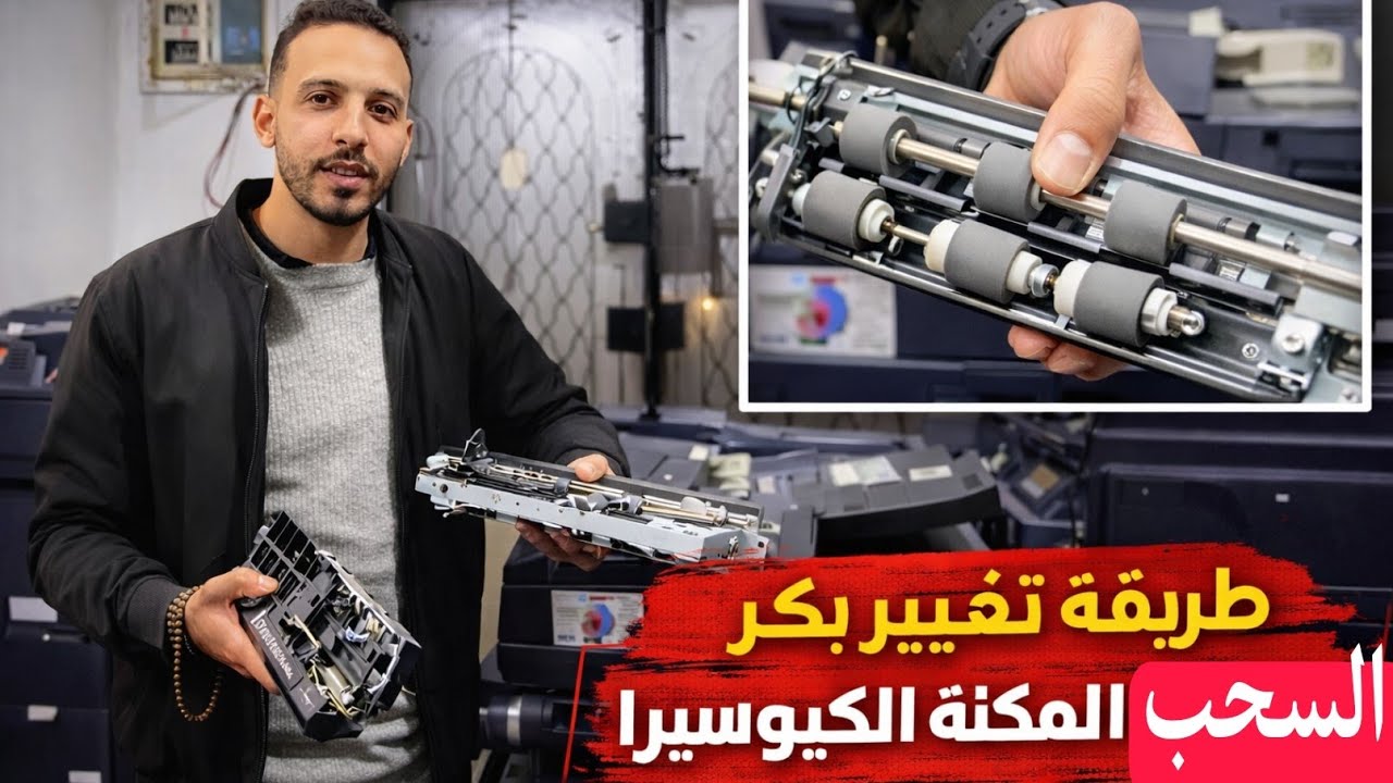 طريقة تغيير بكر سحب الدرج في مكنة كيوسيرا وحل مشكلة سحب الورق