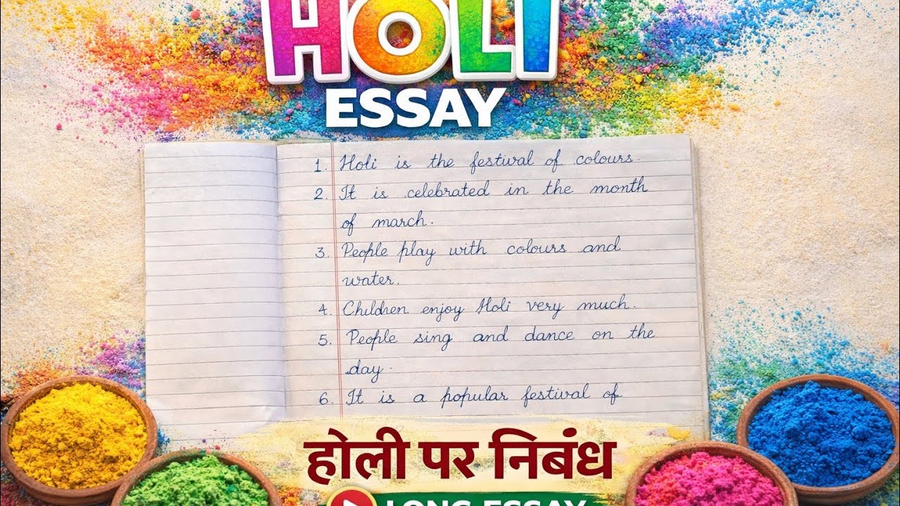 Holi Essay in English 🌈 | Holi Par Nibandh |5 Lines on Holi | Easy Essay for Kids