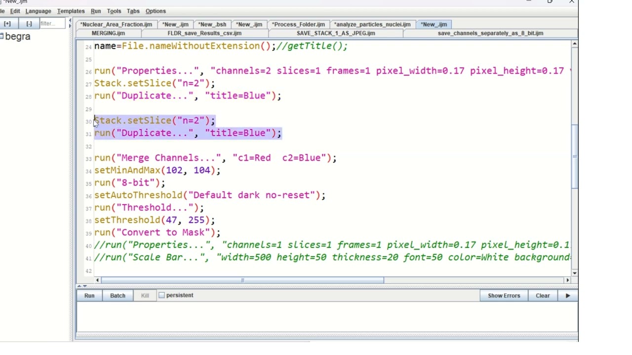 Lab Lecture 8: Automated analyze Particles: Fiji: create macro: batch processing: area of nuclei