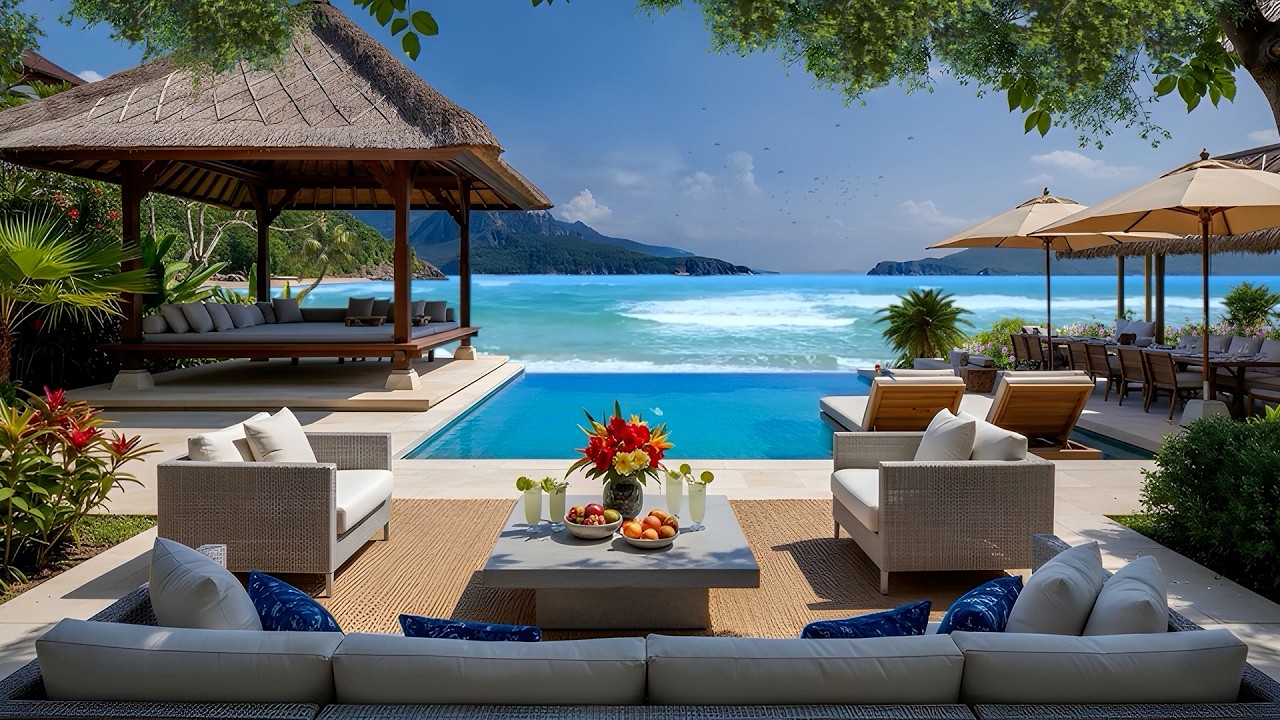 Luxury Oceanview Lounge Morning 🎷 Soft Jazz & Peaceful Waves