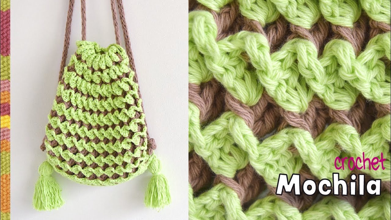 Mochila Menta y Chocolate reversible tejida a crochet en punto turco / Tejiendo Perú