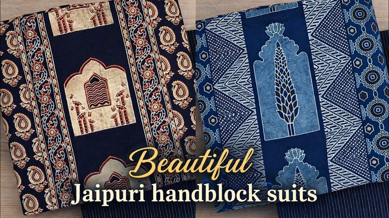 Jaipuri handblock suits 😍 Ajrakh panel print 🔥 Bandhni dupatta suits #ajrakh #jaipuri #fashion 
