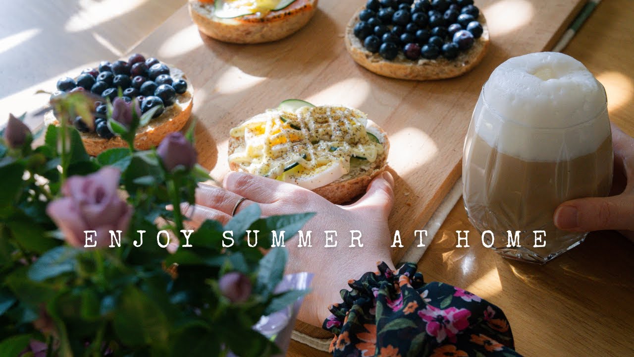 Enjoy Summer at Home | Bagel Sandwich / Strawberry Crepes / Yogurt with Jam| Relaxing Silent Vlog ♡