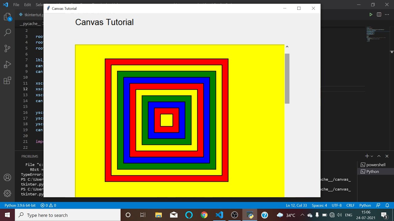 Tutorial- Beautiful Designs with Canvas (Tkinter - Pythin GUI ) | Scrollbars, Images, Rectangles