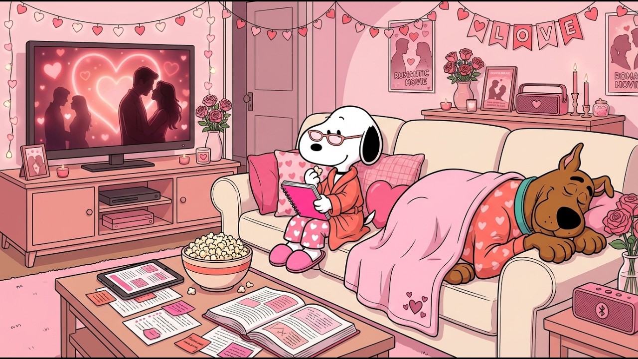 Snoopy Watching A Valentine Movie 📺🍿 Calming Jazz Classroom Music for Focus, Study, and Exams 💖