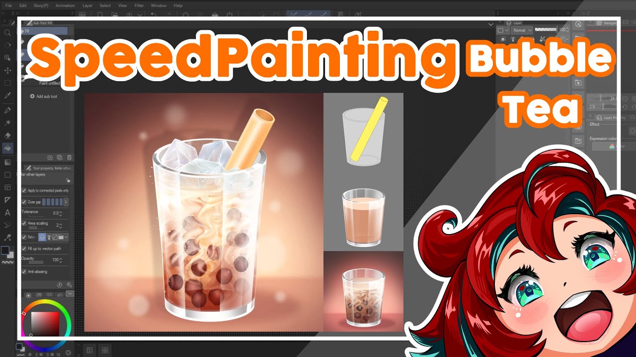 How to draw: Bubble Tea | Digital Art | Game Icon (step-by-step walkthrough)