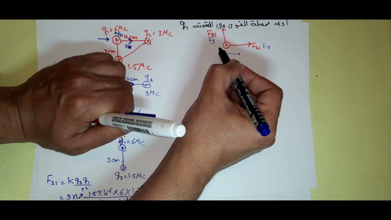 استكمال مسائل على قانون كولوم ايجاد محصلة القوى