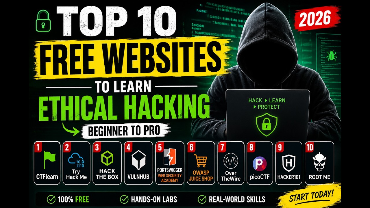 Top 10 FREE Websites to Learn Ethical Hacking in 2026 (Beginner to Pro)