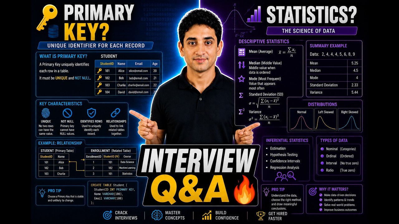 Primary key & Statistics Data Science & Analytics Interview Questions and Answers | Part 9
