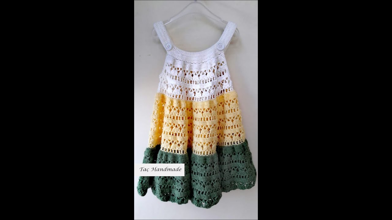 طريقة عمل ورشة فستان ثوب دريس كروشيه فستان العيد فستان 3 طبقات ملونين موديل 2020 بغرزة زهرة اللوتس