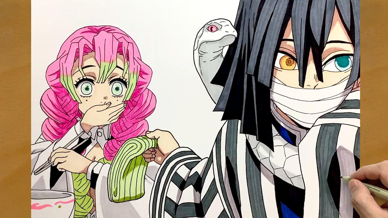 How to Draw Mitsuri & Obanai in Full Color | Complete Anime Art Process | Kimetsu no Yaiba Drawing