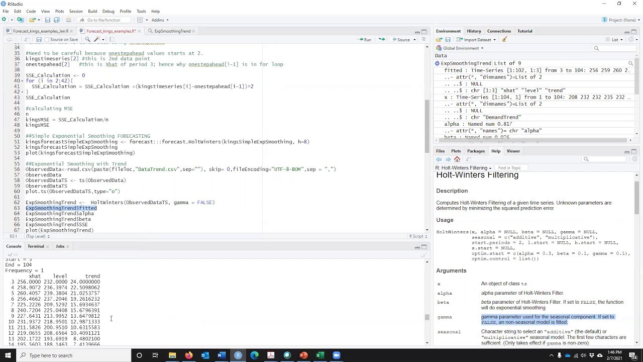 B3 Implementing Exponential Smoothing with a Trend in R