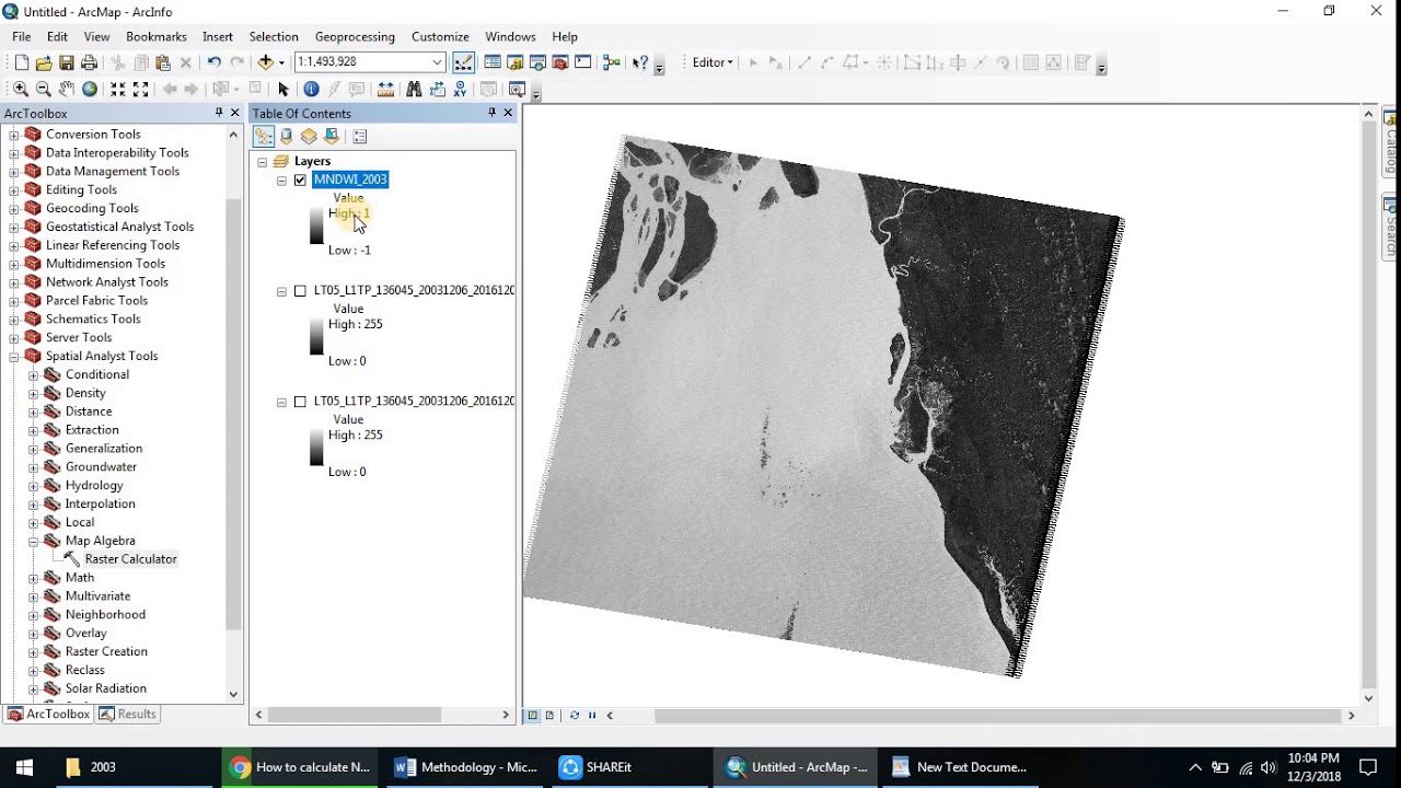 MNDWI Calculation using ArcGIS 10.0