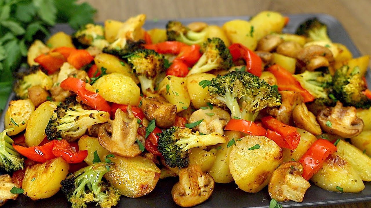 Gemüse mit Pilzen im Ofen! Ein einfaches und leckeres Abendessen!