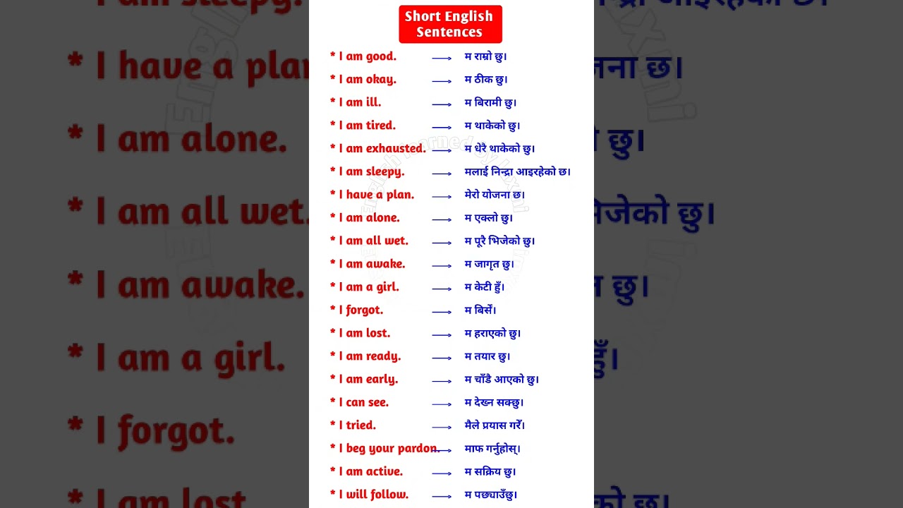 Basic English Sentences and Their Nepali Translations||English speaking practice for beginners