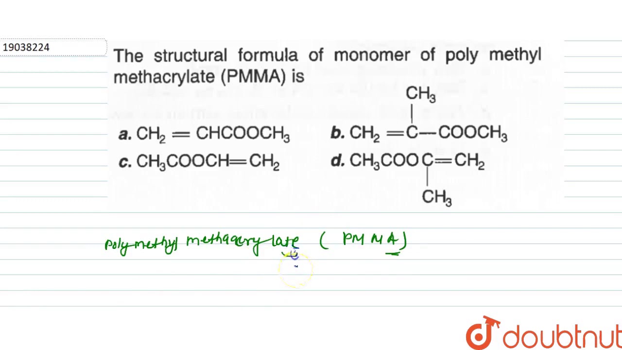 The structral formula of monomer of poly methyl methacrylate (PMMA)is