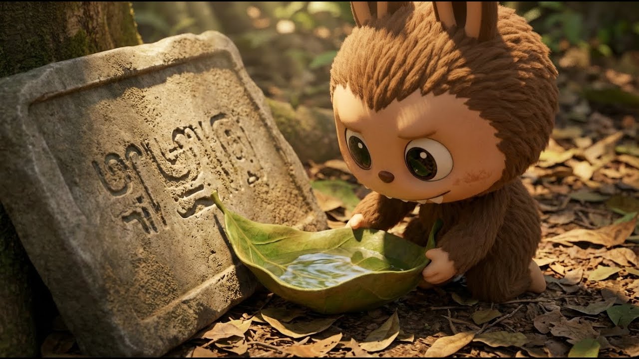 Labubu just wanted to clean a memorial plaque covered in dust