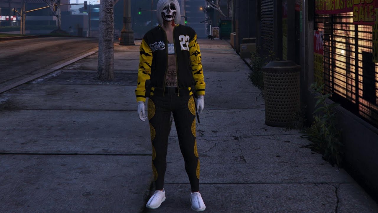 Gta5 online Nicee black Yellow Outfit with belt and iaa badge and duffelbag
