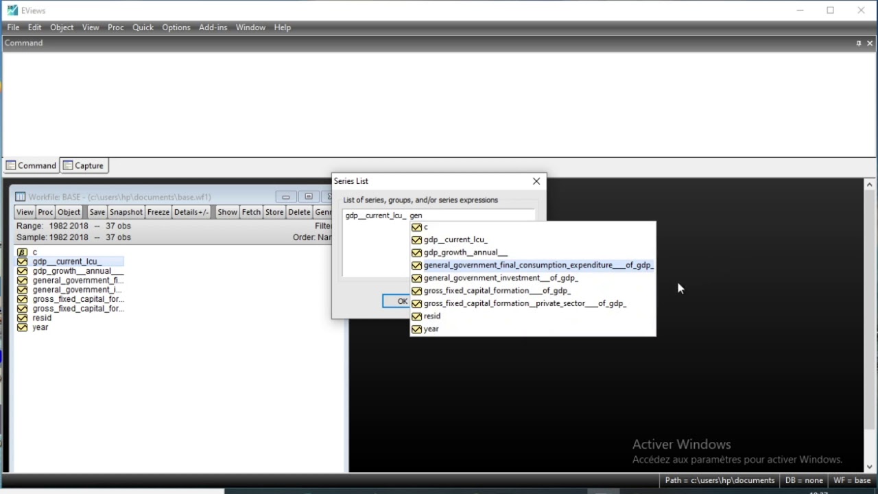 Comment faire le test de cointégration sous Eviews
