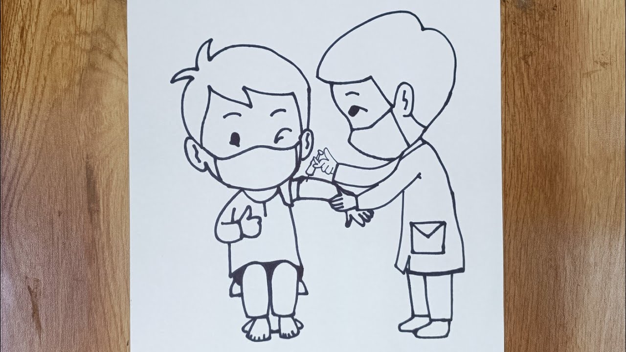 Covid Vaccination drawing | Doctor giving vaccine to a Boy Drawing | Sketches