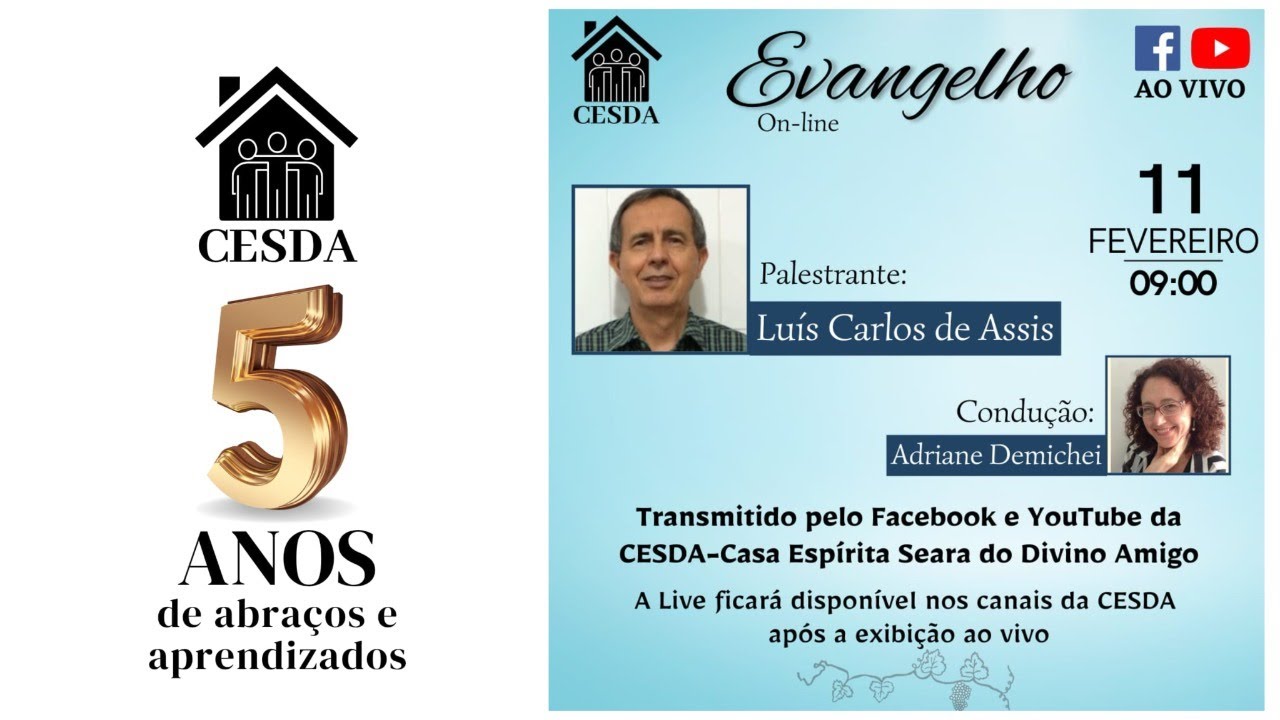 Evangelho das 09h na CESDA - Casa Espírita Seara do Divino Amigo, 11/02/26, com Luis Carlos Assis