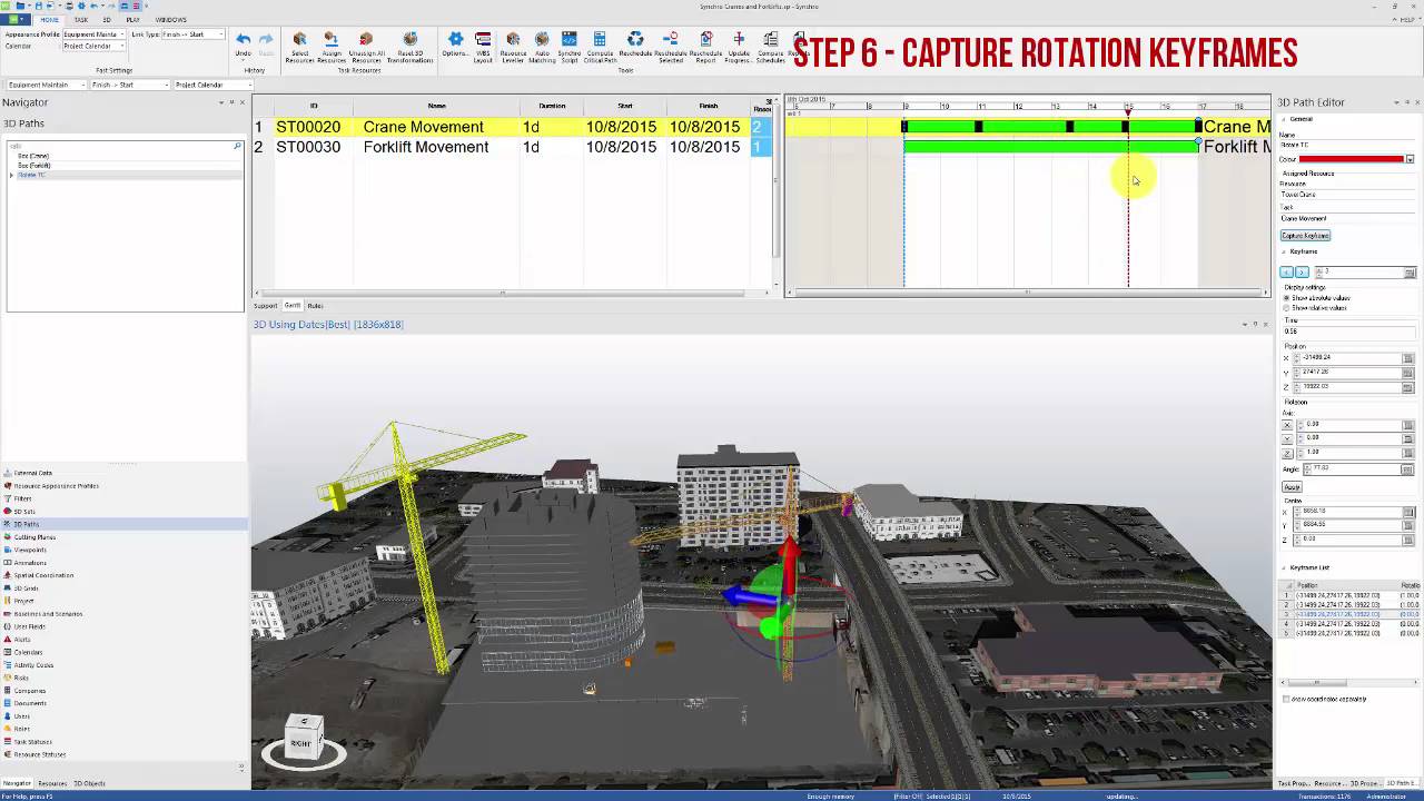 Modeling 3D Paths for Tower Cranes and Forklifts in Synchro