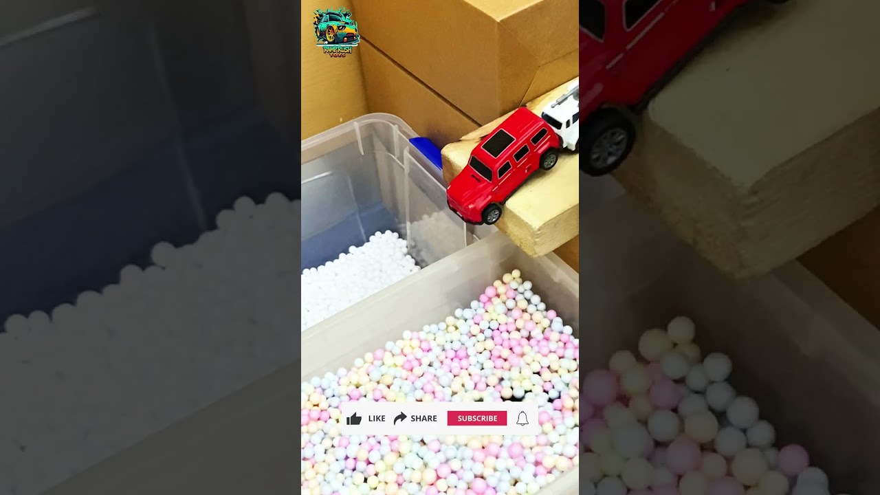 Satisfying Diecast Ramp Drop 💥 ASMR Crash on Wooden Table #Shorts