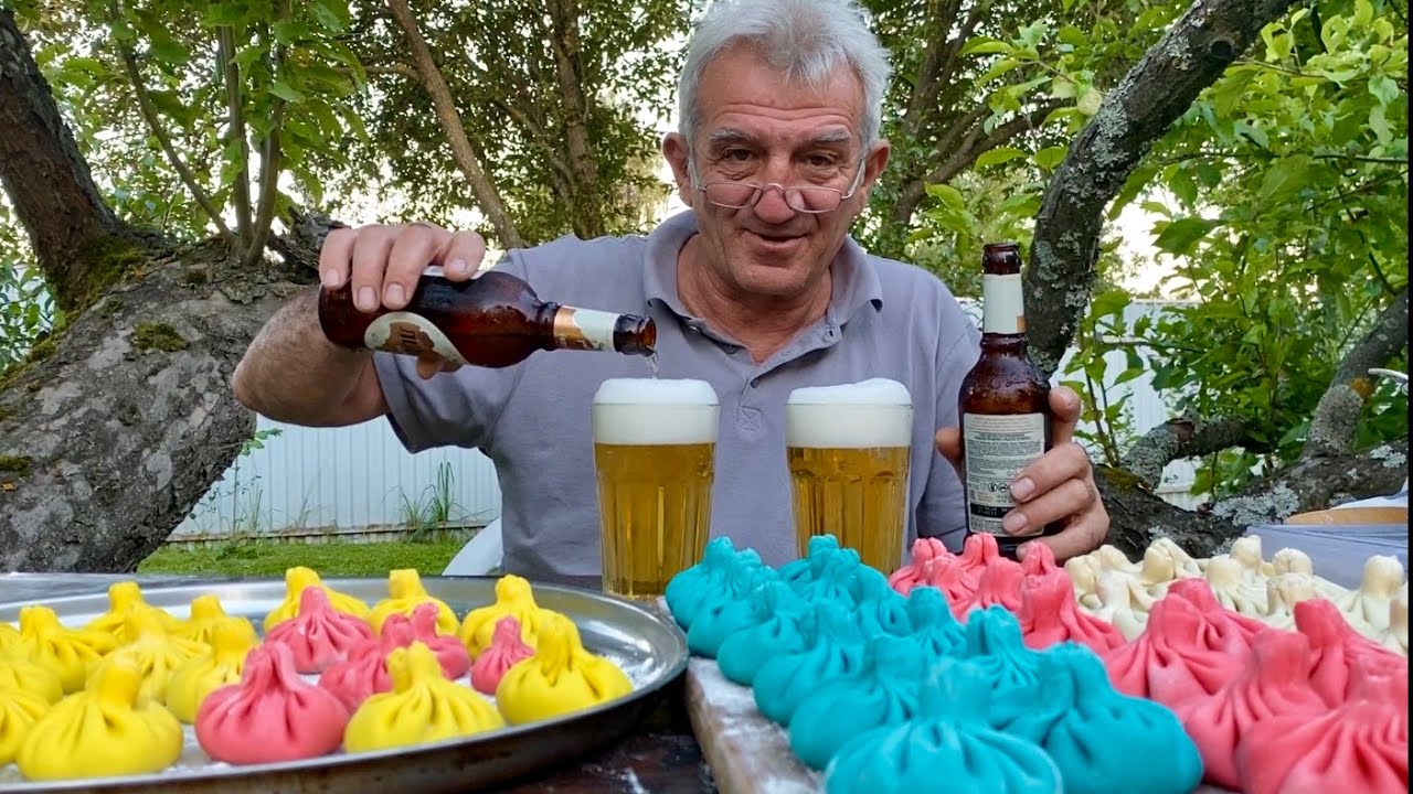 РАЗНОЦВЕТНЫЕ ХИНКАЛИ - мясо, курица, рыба, грибы в казане на огне. Готовим на юморе.