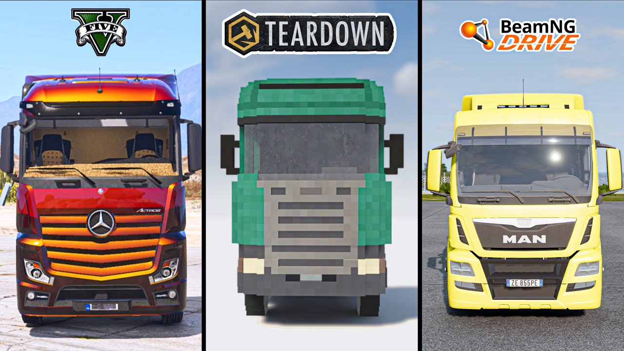 GTA 5 ACTROS TRUCK VS TEARDOWN TRUCK VS BEAMNG MAN TRUCK - WHICH IS BEST?