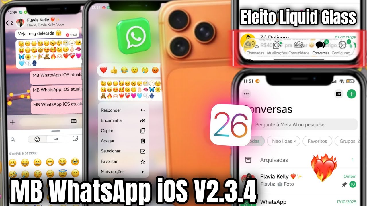 MB WHATSAPP iOS V2.3.4 🥳 EFEITO LIQUID GLASS + EMOJIS iOS + MUITAS NOVIDADES ~WHATSAPP IGUAL IPHONE