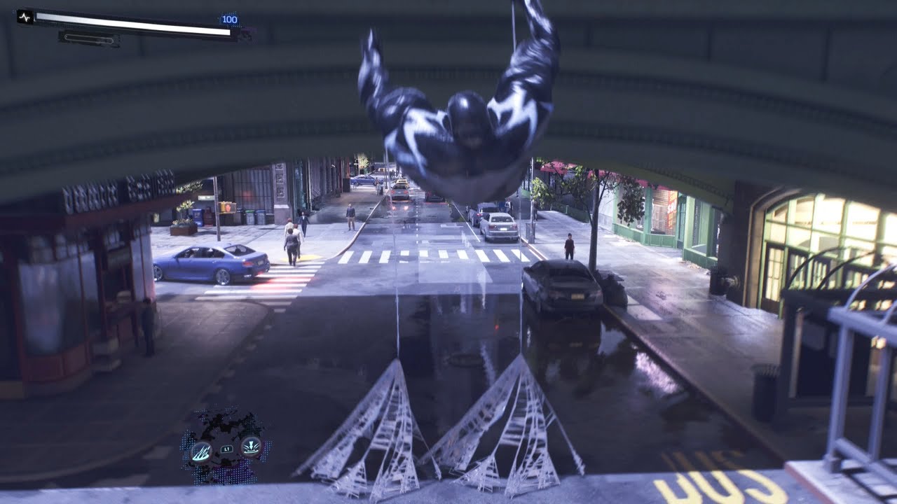 Venom Glitch web swings under bridge - Spider-man 2 PS5