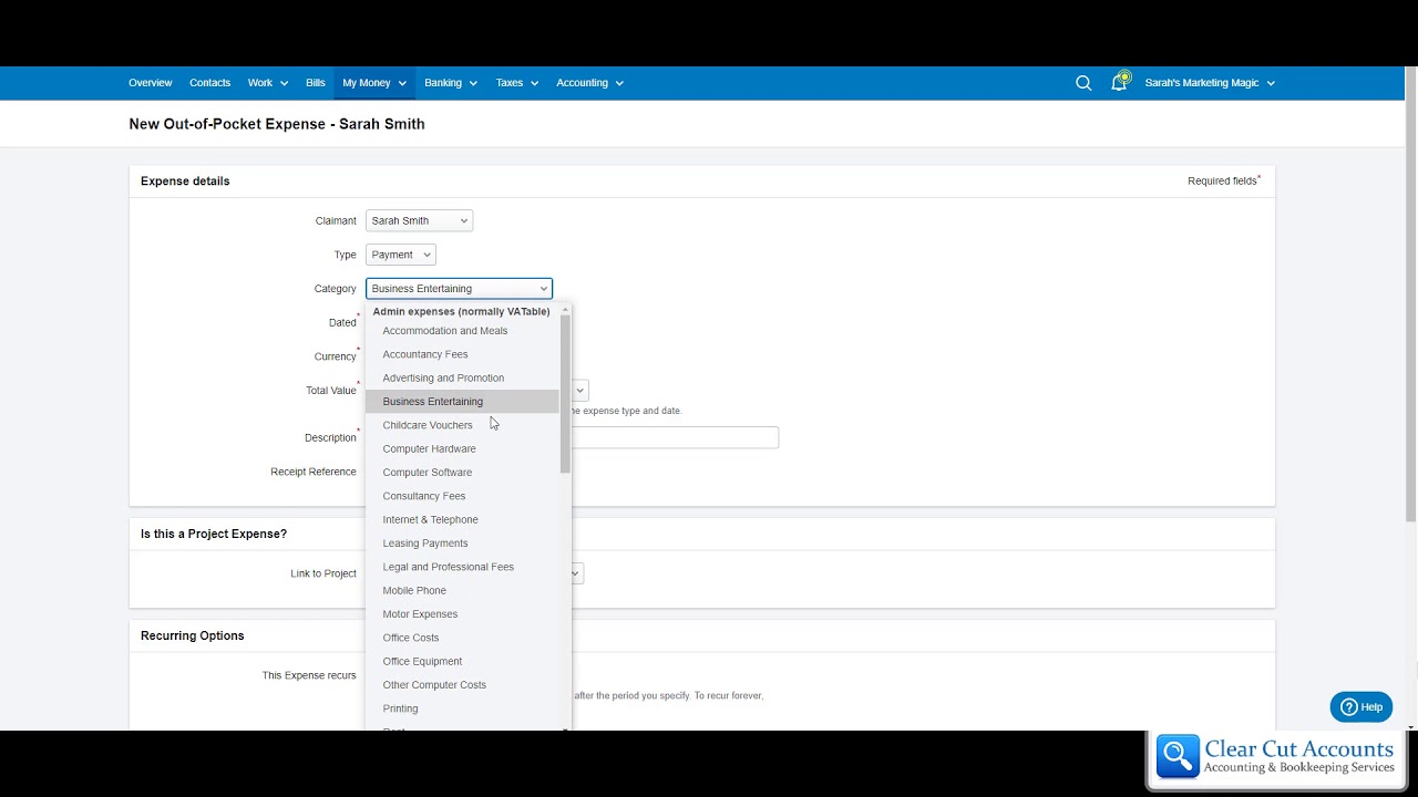FreeAgent: Add an Out of Pocket Expense Paid Personally