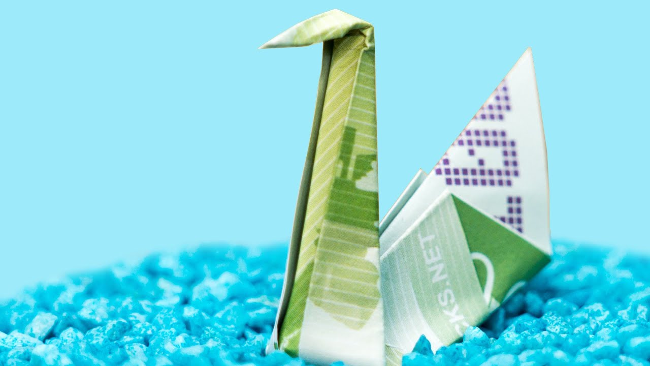 Vogel aus Geld falten: Geldschein falten Schwan, Geldgeschenke