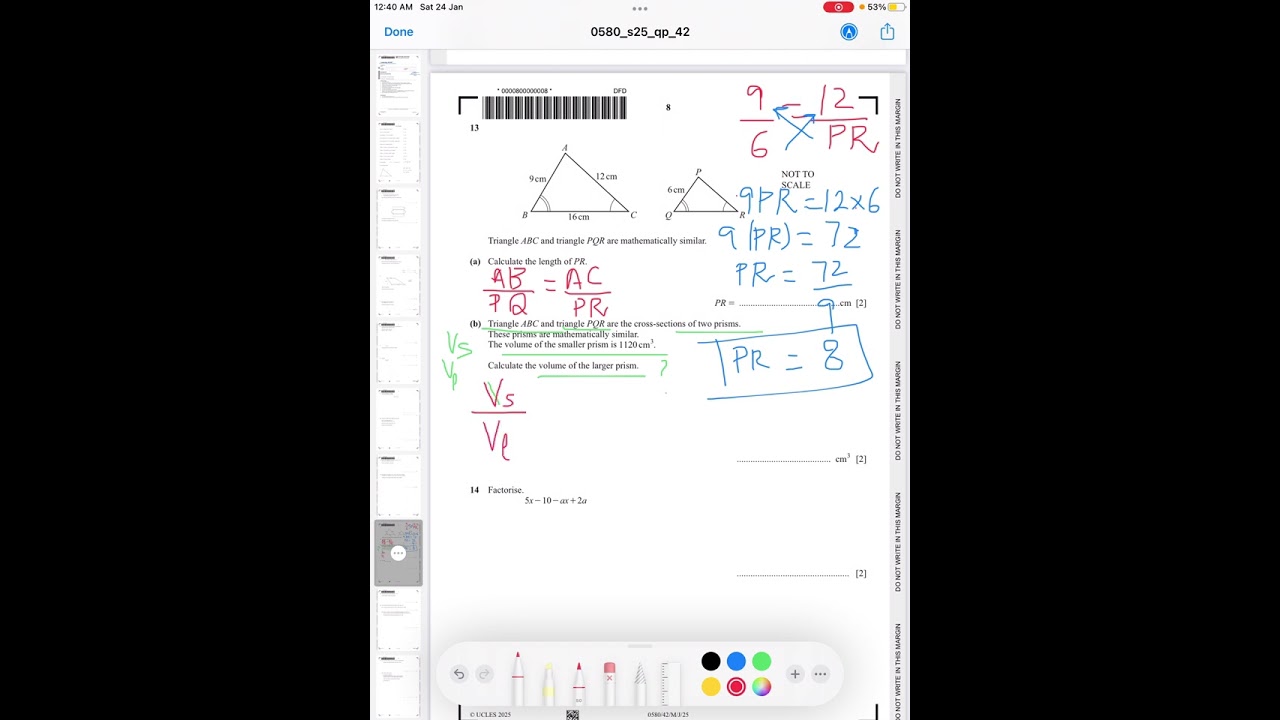 IGCSE Mathematics (extended)Past Paper 0580/42-CIE-May/June 2025 solutions of question 13