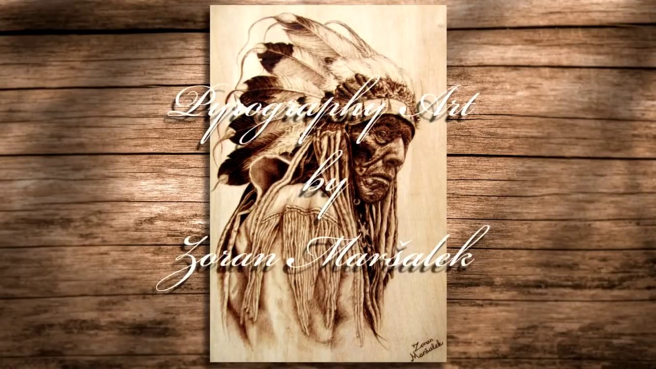 Pyrography portrait | Native American | fast motion video #1