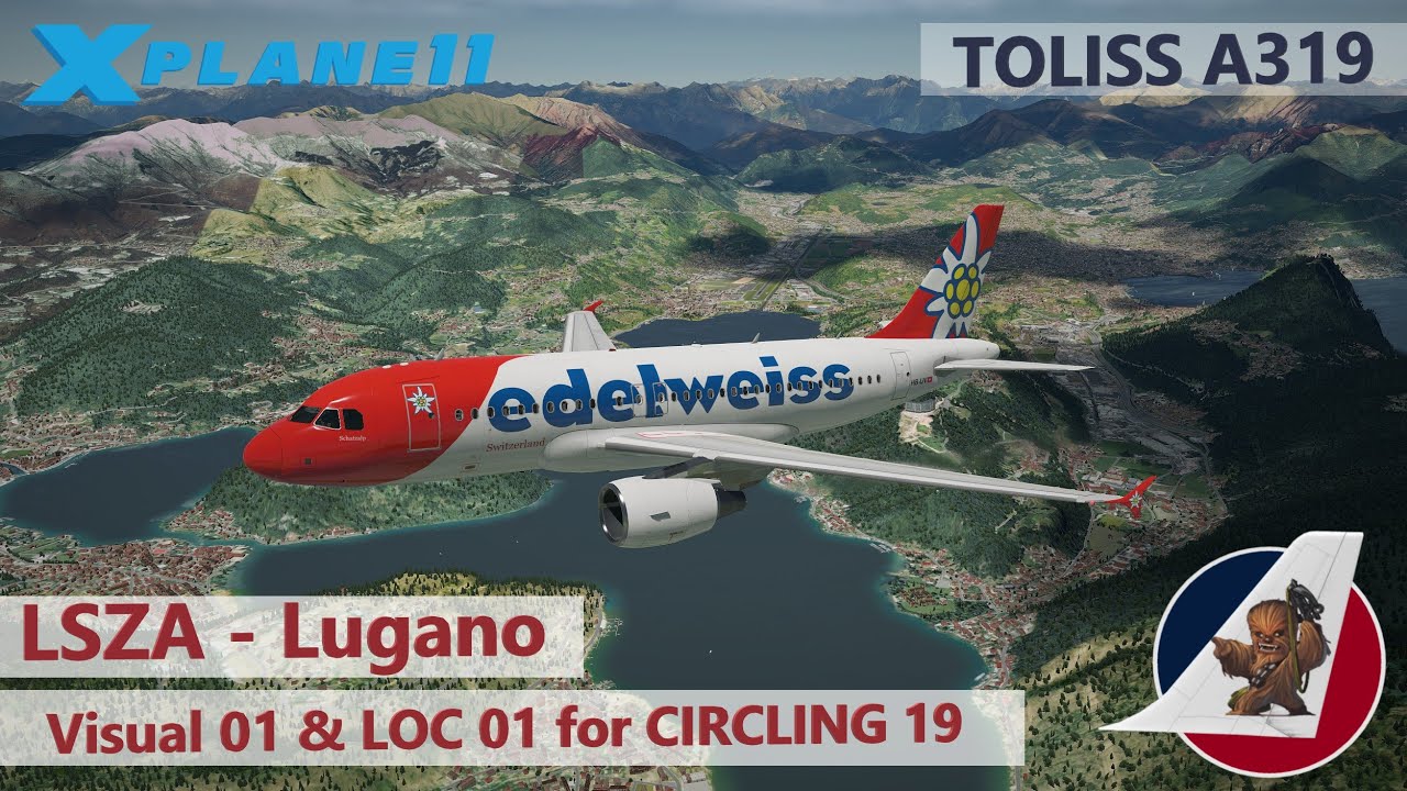 X-Plane 11 | Toliss A319 | LSZA - Lugano | Visual Rwy 01 & LOC 01 with Circling Rwy 19