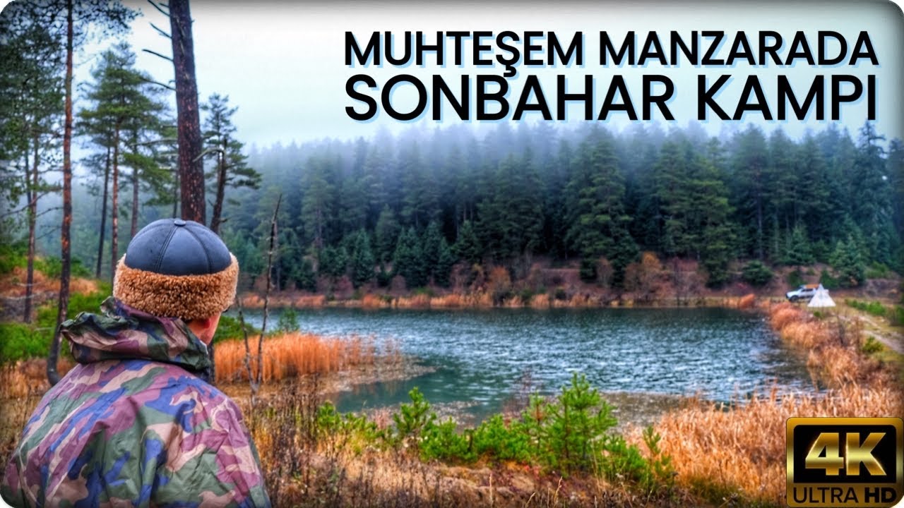 Issız Bir Gölet Kıyısında Yağmur Altında Sonbahar Kampı - Çadıra İlk Kar Düştü