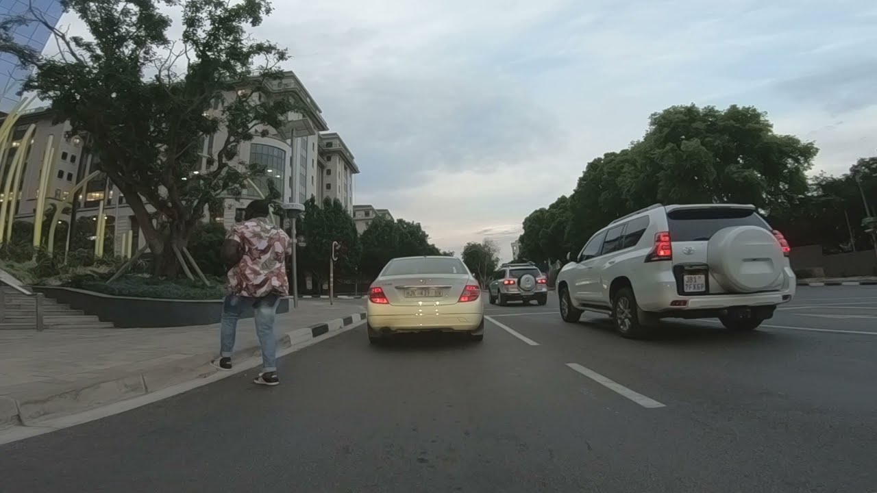 Driving from Sandton to Rosebank, Johannesburg and back again.  At dusk on a Sunday.