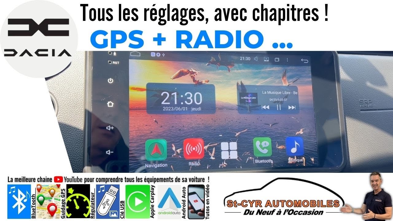 DACIA, Sandéro, duster, MCV, Guide complet GPS, radio, Carplay, Android auto, paramètres essentiels…
