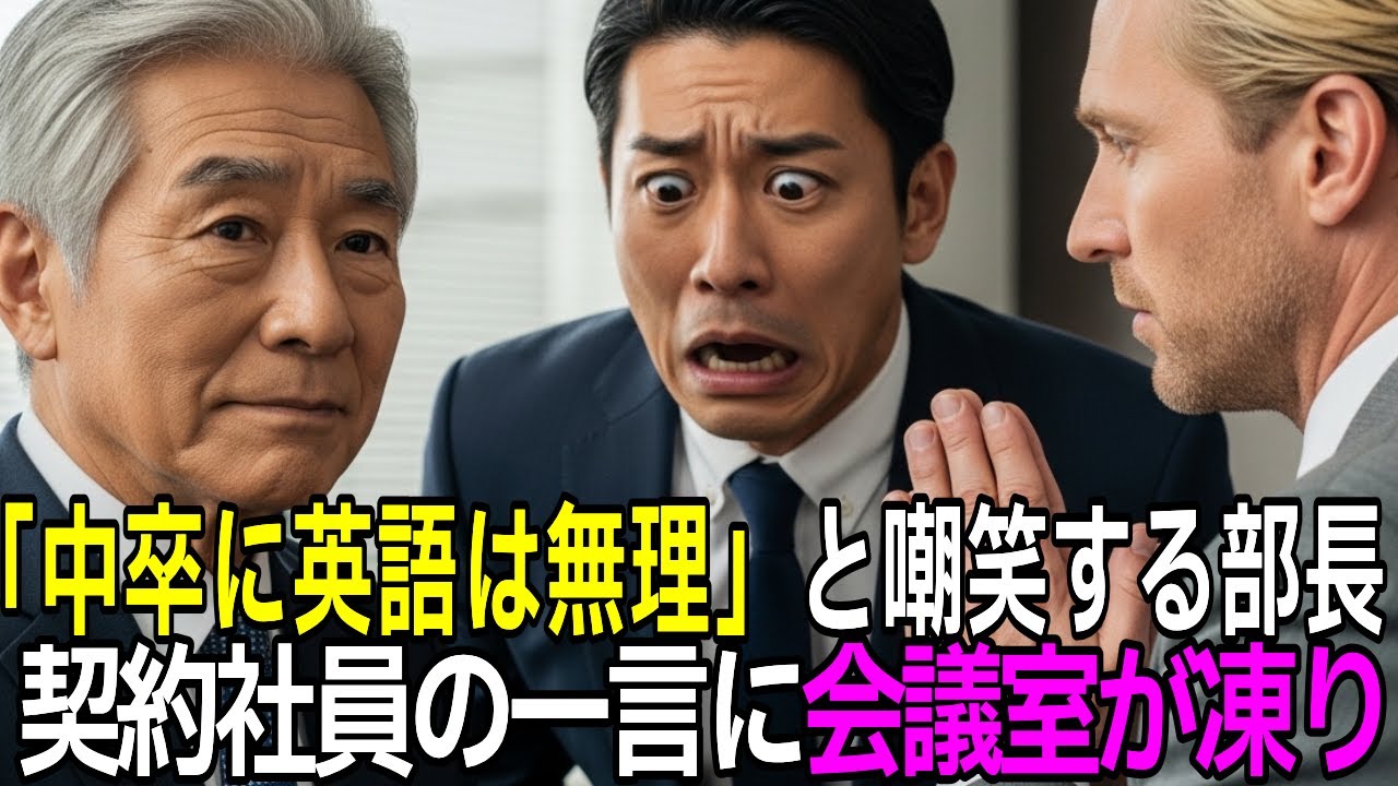 「中卒のおじさんに英語は無理だろう」と見下すエリート部長。だが、海外VIPの前で放った契約社員の一言に、会議室が凍り付いた。