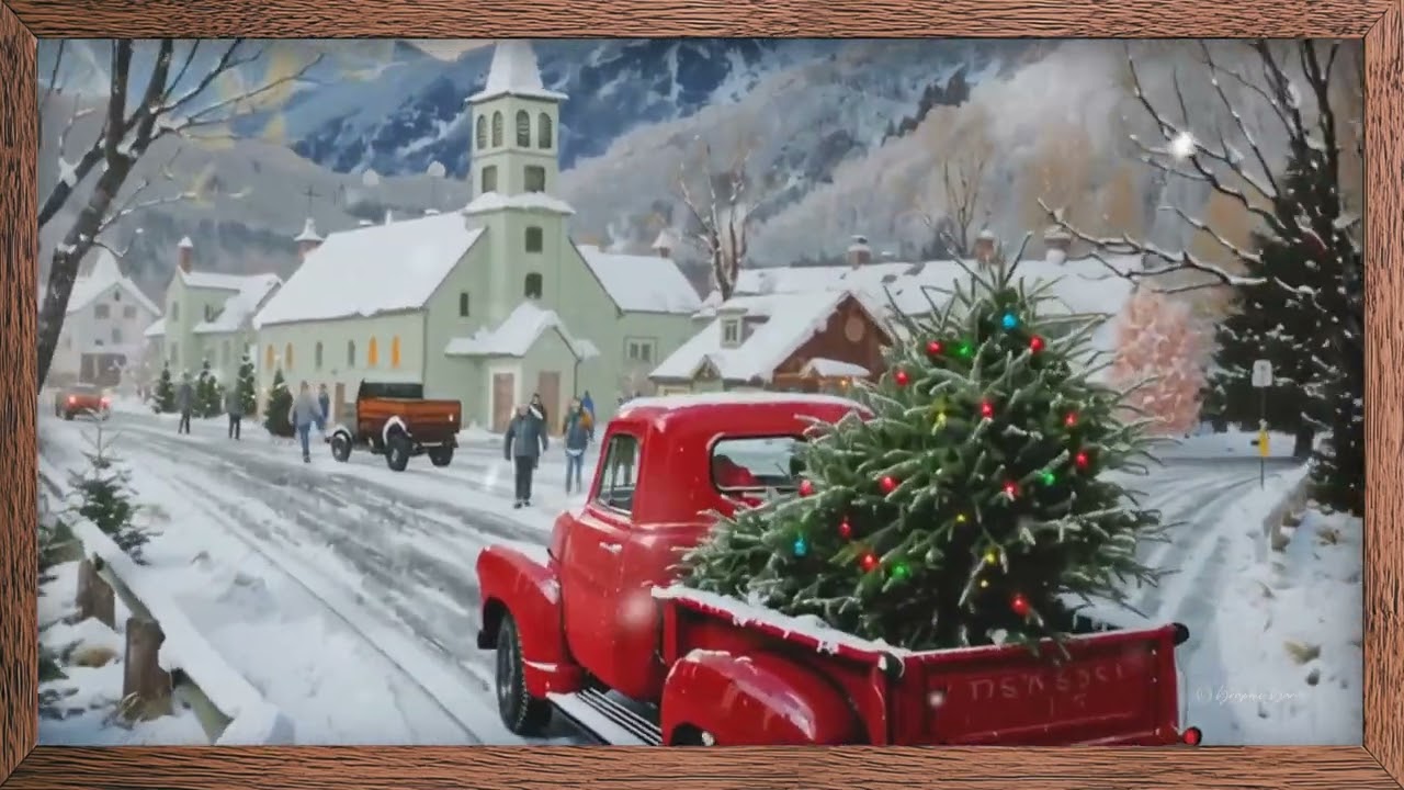 🎄 Christmas Tree Farm Red Truck Scene | Frame TV Art With Classic Christmas Music In 4K