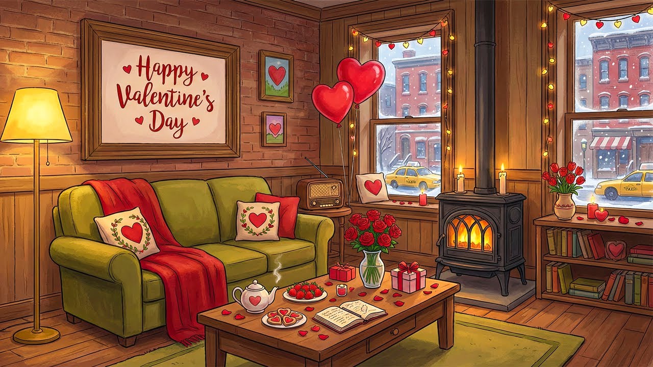 Cozy Valentine Vintage Jazz 💖 Oldies Playing in Another Room | Warm Fireplace Jazz for Romantic