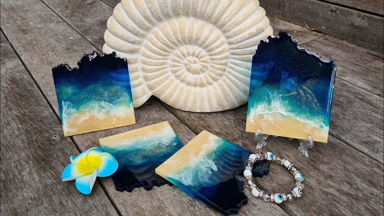 #874 Beach Pour To Create These Amazing Resin Geode Shaped Coasters
