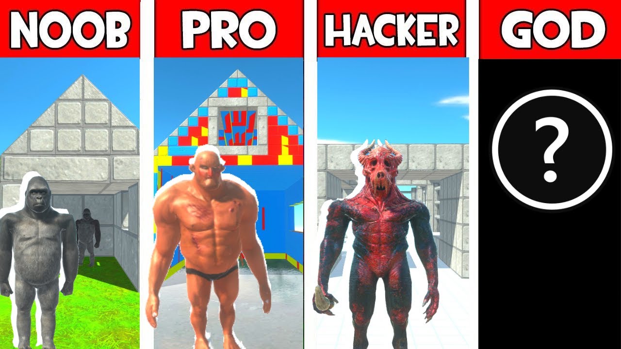 NOOB vs PRO vs HACKER vs GOD - FARM BUILD CHALLENGE IN ANIMAL REVOLT BATTLE SIMULATOR